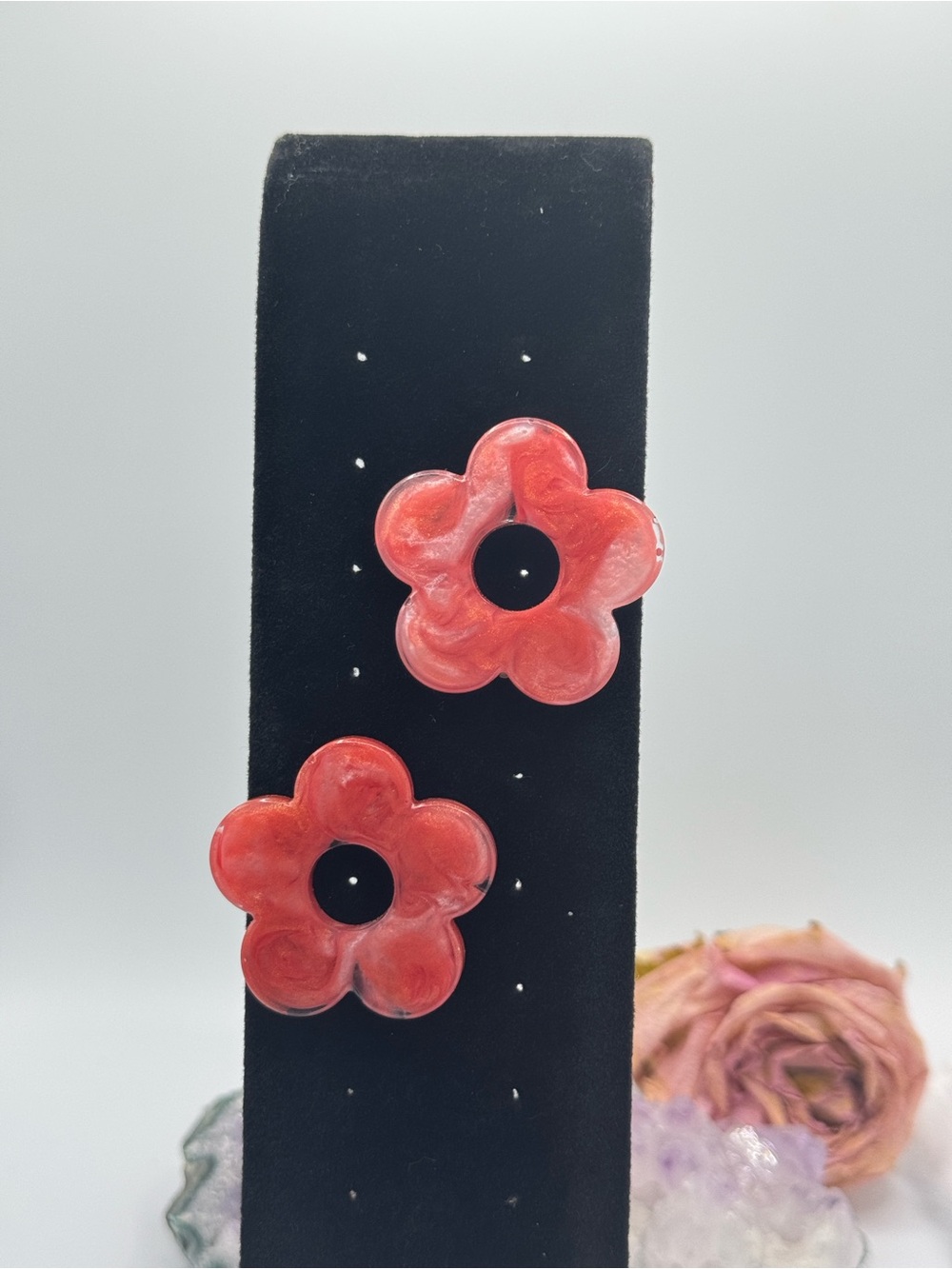 Coral Bloom Flower Resin Stud Earrings - Women Accessories